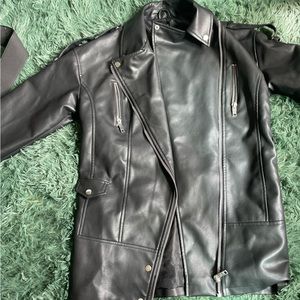Black leather full length jacket